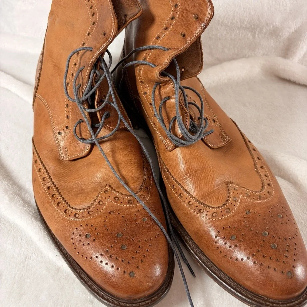 Vintage Cuoio Men's Italian Tan Leather Wingtip Brogue Boots Size 11 M #7067 GVC